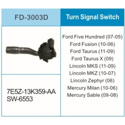 OEM# 7E5Z-13K359-AA 福特组合开关转向开关 MOTORCARFT#SW-6553 Ford Five Hundred (07-05)  Ford Fusion (10-06)  Ford Taurus (11-09)  Ford Taurus X (09)  Lincoln MKS (11-09)  Lincoln MKZ (10-07)  Lincoln Zephyr (06)  Mercury Milan (10-06)  Mercury Sable (09-08)  MULTI F