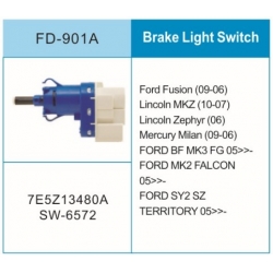OEM 7E5Z13480A  福特刹车灯开关 SW-6572 Brake Light Switch Mfg# FD-901A	 Ford Fusion (09-06)  Lincoln MKZ (10-07)  Lincoln Zephyr (06)  Mercury Milan (09-06)  FORD BF MK3 FG 05>>- FORD MK2 FALCON 05>>-  FORD SY2 SZ TERRITORY 05>>-