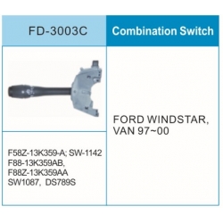 福特组合开关 OEM# F58Z-13K359-A; SW-1142 F88-13K359AB, F88Z-13K359AA SW1087,  DS789S FORD WINDSTAR, VAN 97~00   Turn Signal Wiper Switch Lever   MFG#FD-3003C